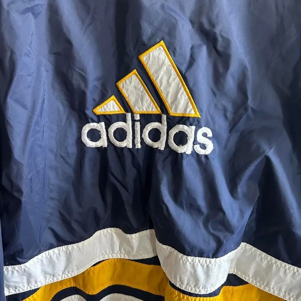 Vintage 90s Adidas Windbreaker Jacket Navy Blue Yellow Full Zip XXL